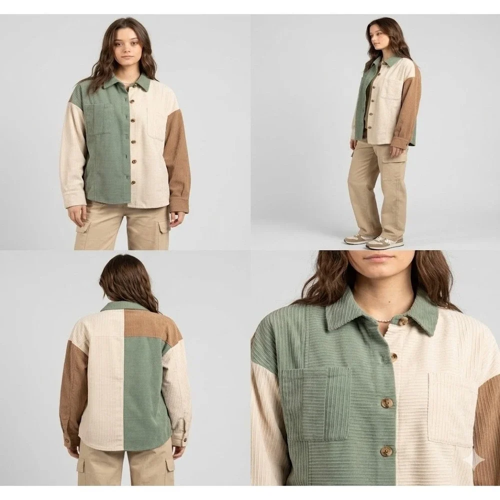 Altar'd State Rowan Shacket Jacket Womens S Corduroy Colorblock Button Front